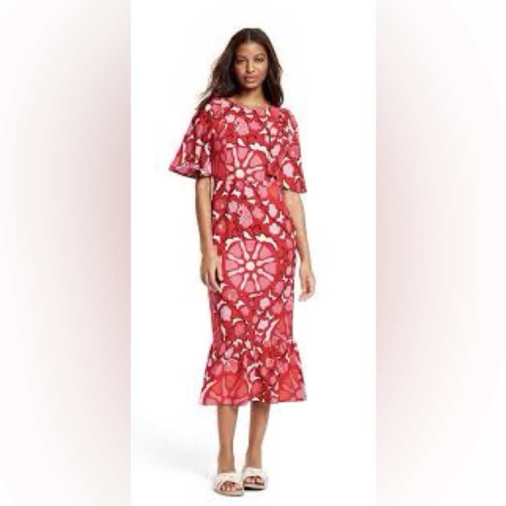 RHODE Red Floral Midi Dress